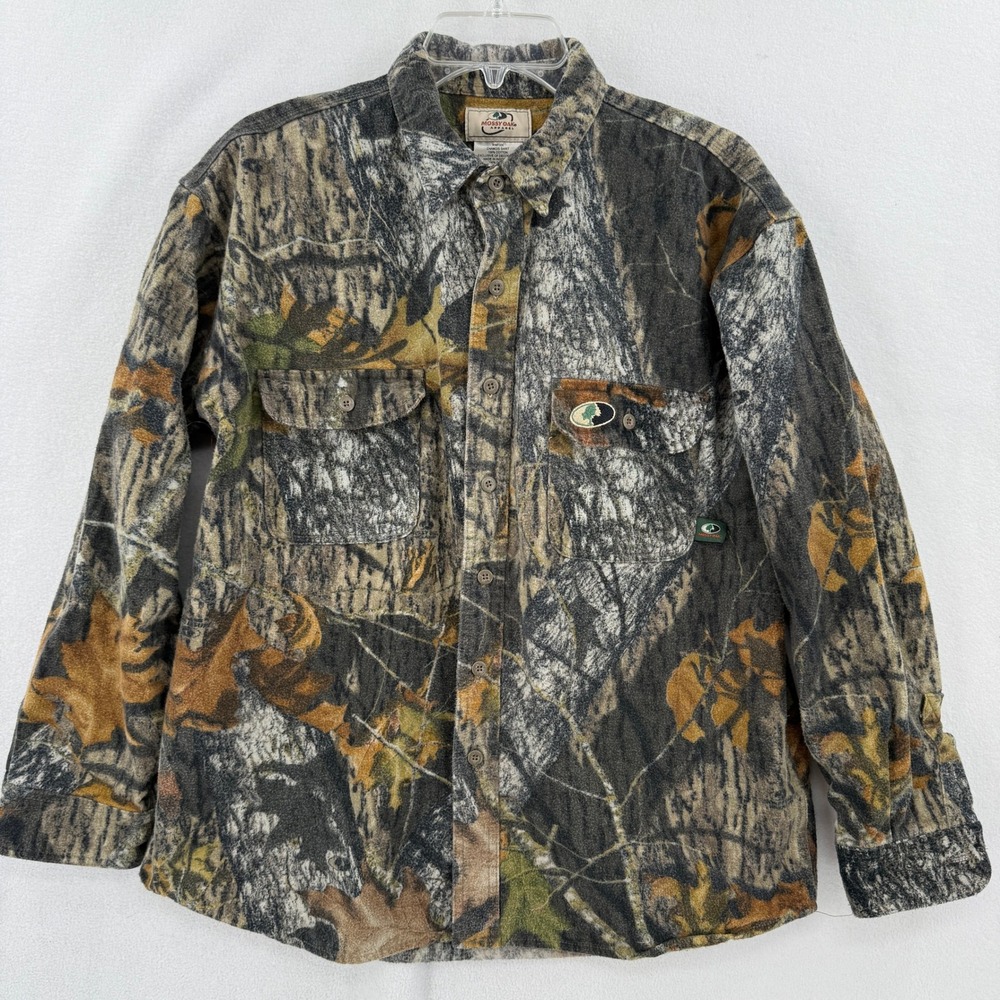 Mossy Oak Chamois Shirt Mens Large Camo Button Up Cotton Vintage
